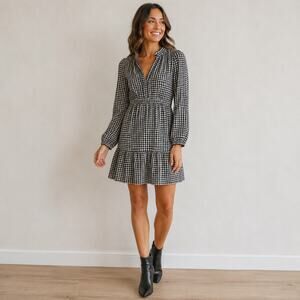 J. Crew Houndstooth Black and White Dress rufflle hem women’s size 4.